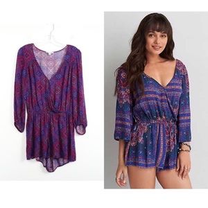 Aeo Boho Romper Vneck Wrap Long Sleeve 